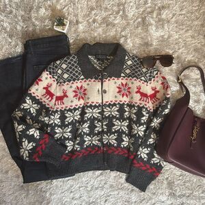 EUC Vintage The Limited Cardigan Winter Scene Wool Blend Sweater XS